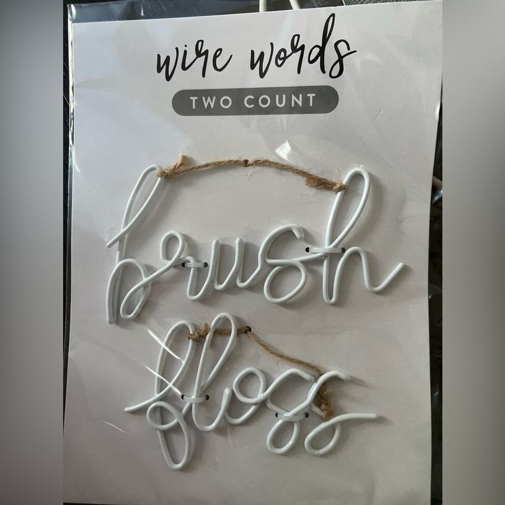 New Target Bathroom Brush Floss Wire Words 2ct Decor Wall Art Sayings White